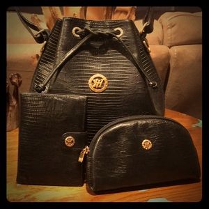 Victor Hugo bag/wallet/makeup leather bag set